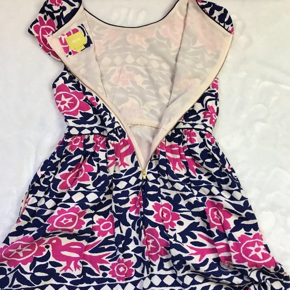Anthropologie Maeve Peralta Bird Floral Dress w/ Pockets in Pink & Blue, Size 4 - Picture 5 of 15